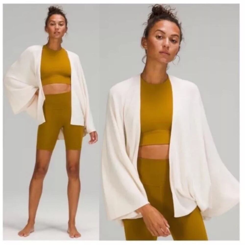 Lululemon Cashlu Knit Textured Sweater Wrap White Opal Medium Large W3EMNS